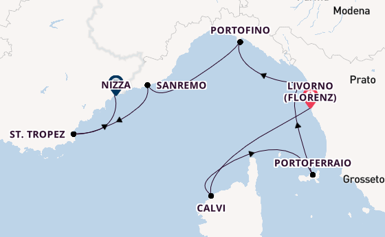 Westliches Mittelmeer ab Livorno (Florenz), Italien auf der SEA CLOUD SPIRIT