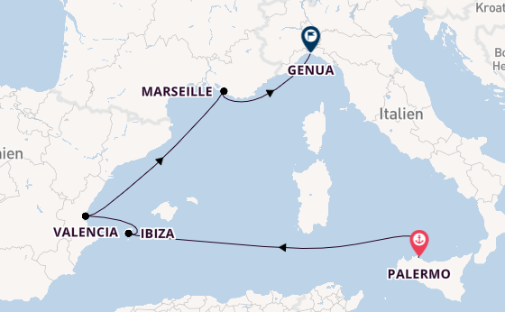 Westliches Mittelmeer ab Palermo, Sizilien auf der MSC Musica