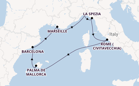 Western Mediterranean from Genoa, Italy with the MSC World Europa