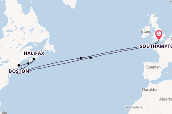 Transatlantik ab Southampton, Großbritannien auf der Queen Mary 2