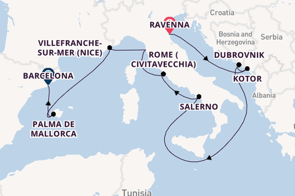 Western Mediterranean from Ravenna, Italy with the Norwegian Viva