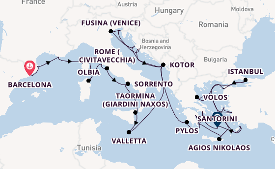 Mediterranean Sea from Barcelona, Spain with the Seabourn Ovation 