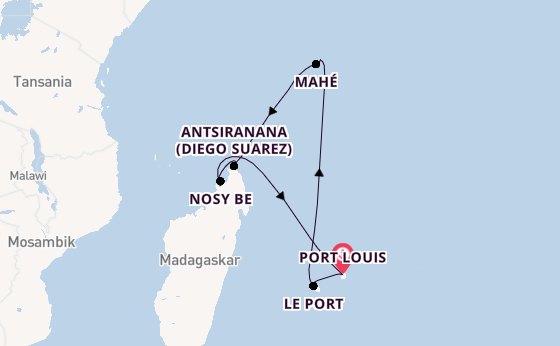 Indischer Ozean ab Port Louis, Mauritius auf AIDAblu