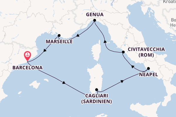 Westliches Mittelmeer ab Barcelona, Spanien auf der Costa Toscana