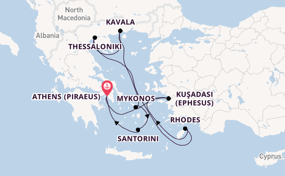 Eastern Mediterranean from Athens (Piraeus), Greece with the Celebrity Infinity