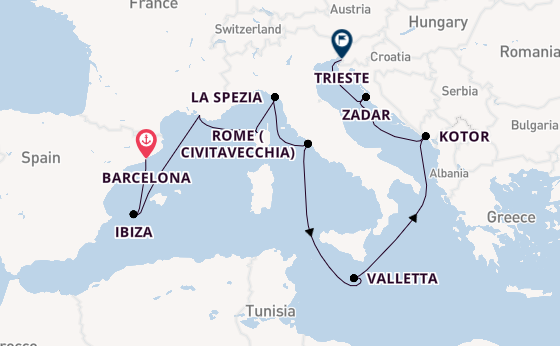 Mediterranean Sea from Barcelona, Spain with the Queen Elizabeth