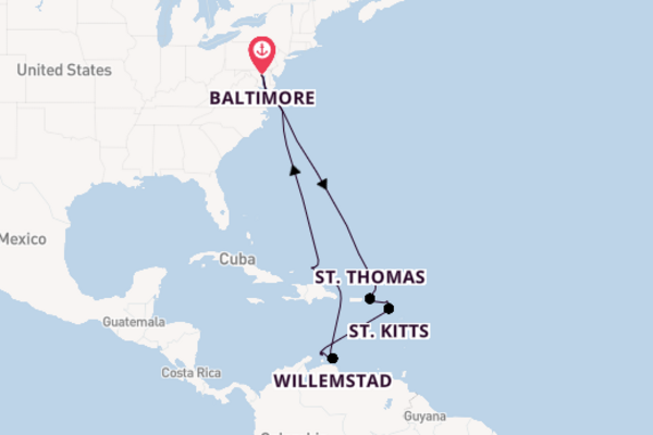 Caribbean vanaf Baltimore, Verenigde Staten met de Carnival Pride