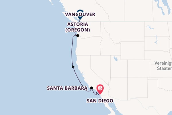 USA Westküste ab San Diego, USA auf der Zaandam
