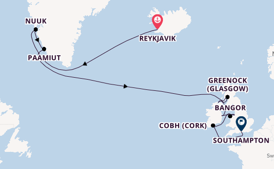 British Isles from Reykjavik, Iceland with the Seven Seas Mariner
