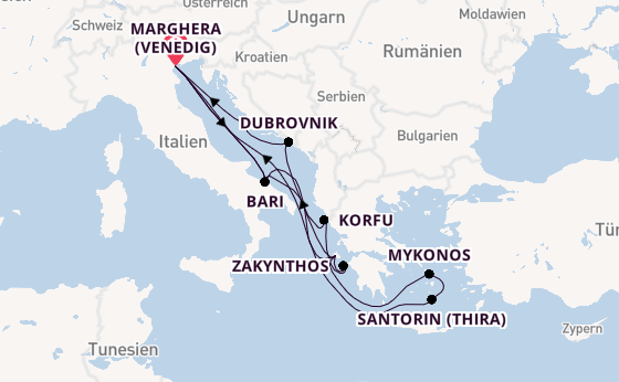 Mittelmeer ab Marghera (Venedig) auf der Costa Deliziosa