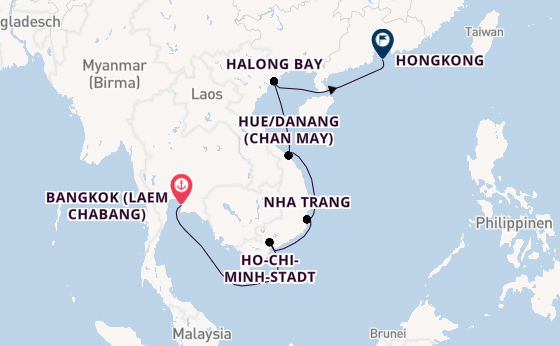 Südostasien ab Bangkok (Laem Chabang), Thailand auf der Silver Muse