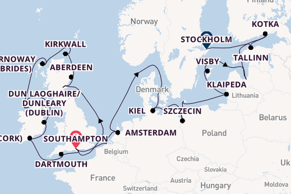 British Isles from Southampton, England with the Insignia
