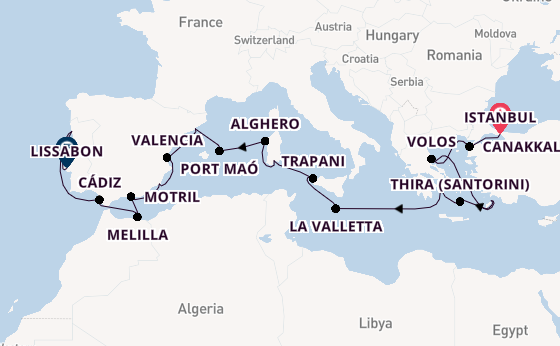 Middellandse Zee vanaf Istanbul, Turkije met de Seabourn Ovation