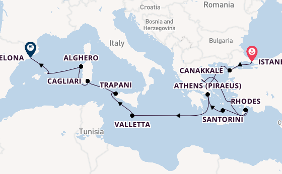 Mediterranean Sea from Istanbul, Turkey with the Seabourn Ovation 
