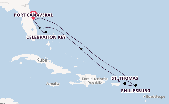 Karibik ab Port Canaveral, USA auf der Carnival Vista