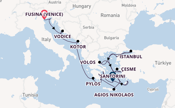 Eastern Mediterranean from Fusina (Venice) with the Seabourn Ovation 