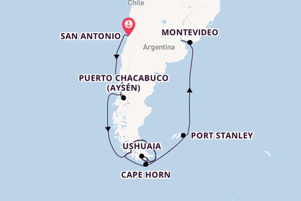 South America from San Antonio, Chile with the Oosterdam