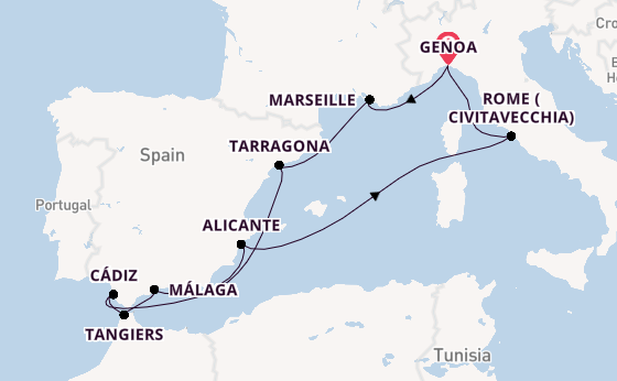 Western Mediterranean from Genoa, Italy with the MSC Magnifica