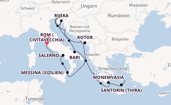 Mittelmeer ab Civitavecchia (Rom), Italien auf der Seven Seas Prestige