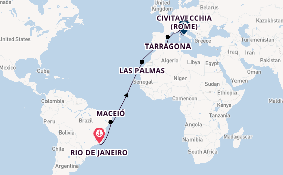 trans-Atlantisch vanaf Rio de Janeiro, Brazilië met de MSC Musica