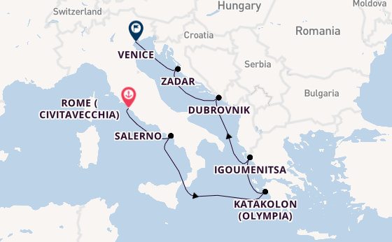 Mediterranean Sea from Rome (Civitavecchia), Italy with the Seven Seas Grandeur