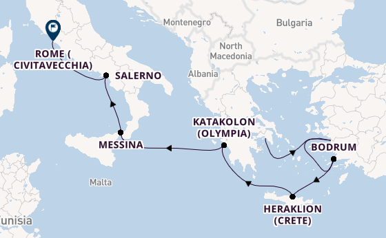 Mediterranean Sea from Athens (Piraeus), Greece with the Allura