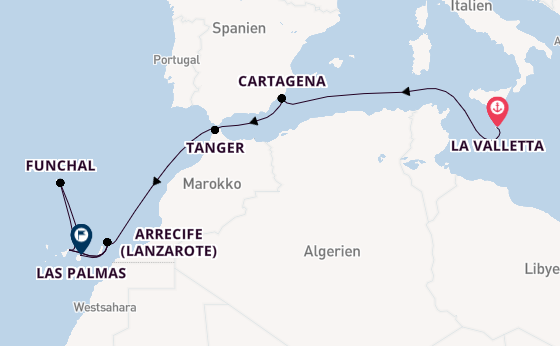 Kanarische Inseln ab La Valletta, Malta auf der Azura