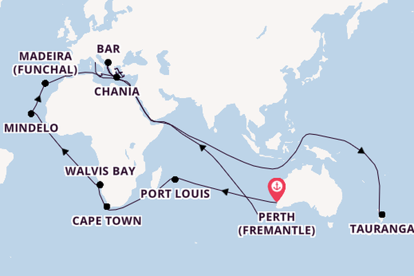 Mediterranean Sea from Perth (Fremantle), Australia with the Island Princess