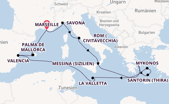 Westliches Mittelmeer ab Marseille, Frankreich auf der Costa Serena