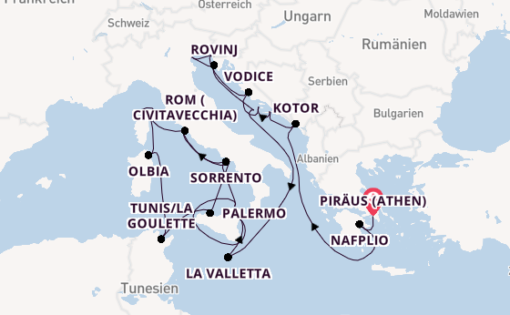 Mittelmeer ab Piräus (Athen), Griechenland auf der Seabourn Ovation