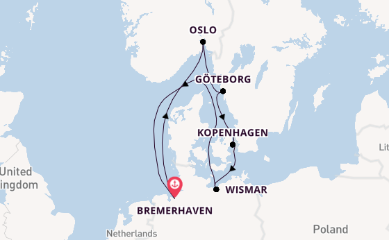 Noorwegen vanaf Bremerhaven, Duitsland met de Amera