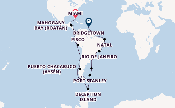 South America from Miami, Florida, USA with the Azamara Quest