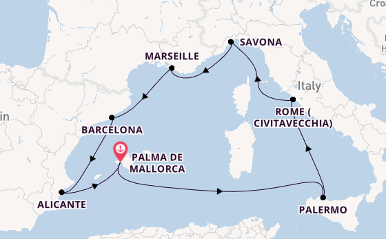 Western Mediterranean from Palma de Mallorca, Spain with the Costa Toscana