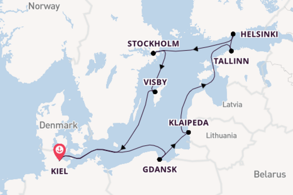 Oostzee vanaf Kiel, Duitsland met de Mein Schiff 7