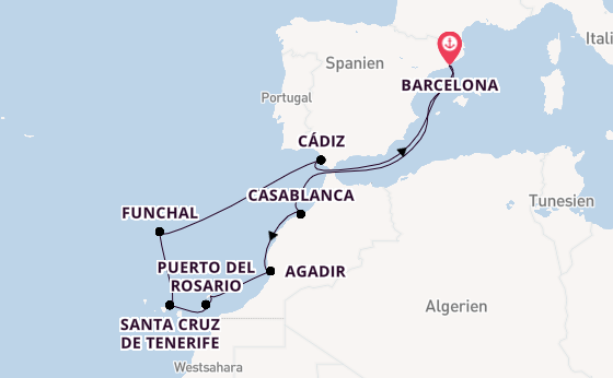 Kanarische Inseln ab Barcelona, Spanien auf der EXPLORA I
