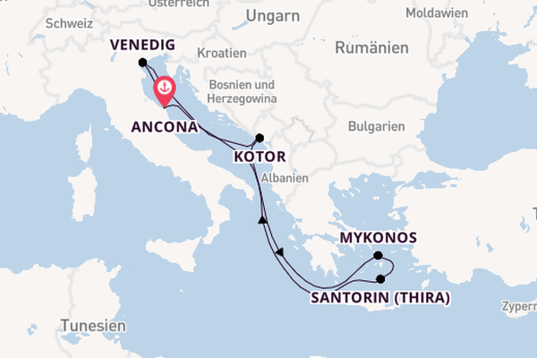 Mittelmeer ab Ancona, Italien auf der MSC Lirica