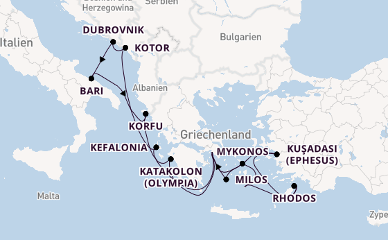 Östliches Mittelmeer ab Piräus (Athen), Griechenland auf der Celestyal Journey