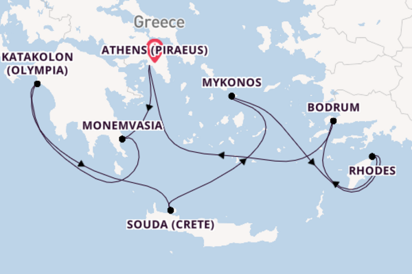 Eastern Mediterranean from Athens (Piraeus), Greece with the Silver Whisper