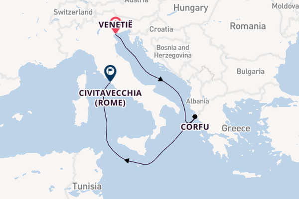 Westelijke Middellandse Zee vanaf Venetië, Italië met de MSC Lirica