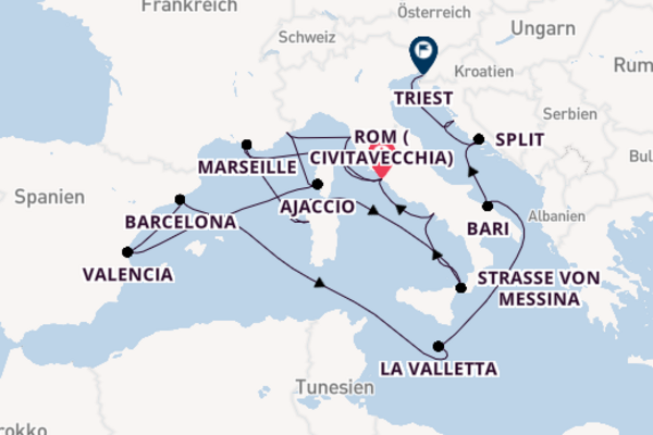 Westliches Mittelmeer ab Rom (Civitavecchia), Italien auf der Queen Victoria