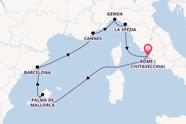Western Mediterranean from Rome (Civitavecchia), Italy with the MSC Grandiosa