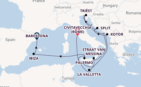 Middellandse Zee vanaf Civitavecchia (Rome), Italië met de Queen Elizabeth