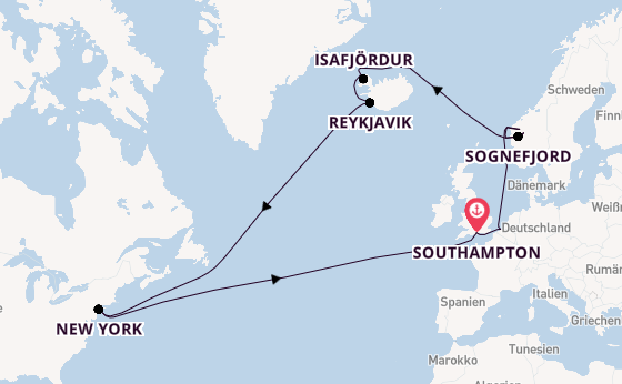Transatlantik ab Southampton, Großbritannien auf der Queen Mary 2