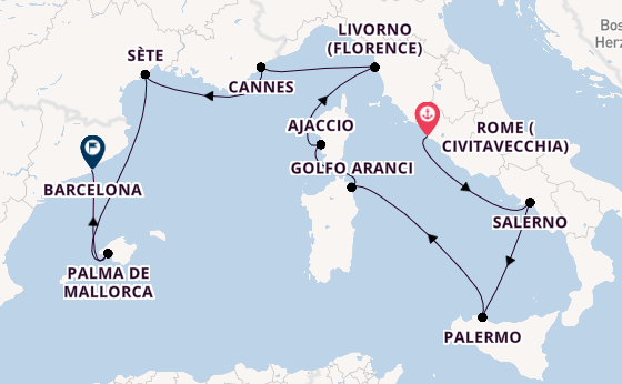 Western Mediterranean from Rome (Civitavecchia), Italy with the Allura