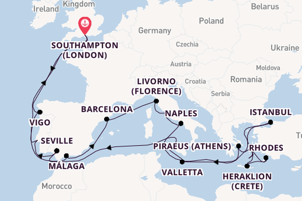 Mediterranean from Southampton (London), England, United Kingdom with the Sky Princess 