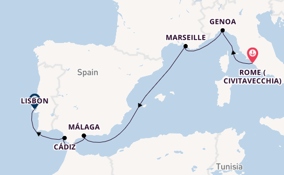 Western Mediterranean from Rome (Civitavecchia), Italy with the MSC Sinfonia