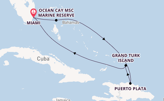 Caribbean from Miami, Florida, USA with the MSC Seashore