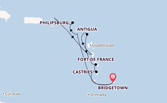 Southern Caribbean from Bridgetown, Barbados with the Arvia