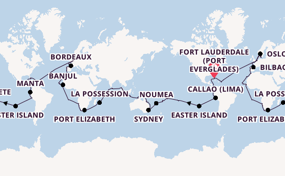 World Cruise from Fort Lauderdale (Port Everglades), Florida with the Volendam