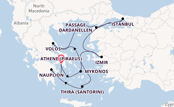 Oostelijke Middellandse Zee vanaf Athene (Piraeus), Griekenland met de Costa Pacifica